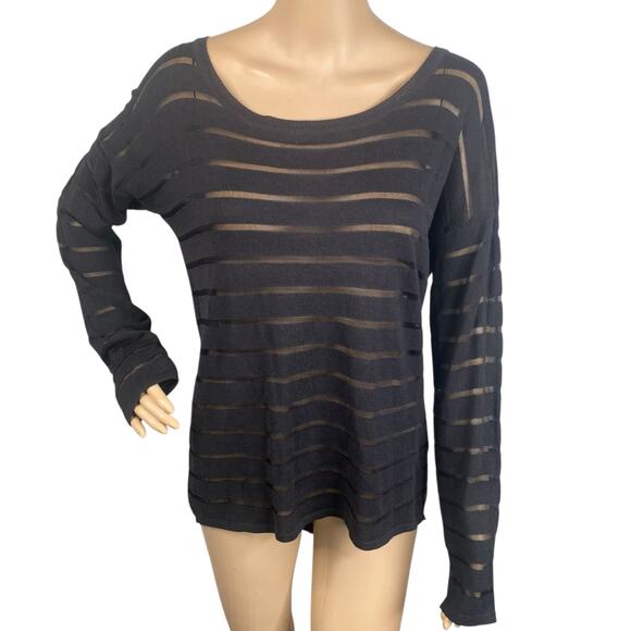 NWT Olive & Oak Black Shadow Stripe Lightweight Pullover Sweater SZ L - Picture 1 of 7